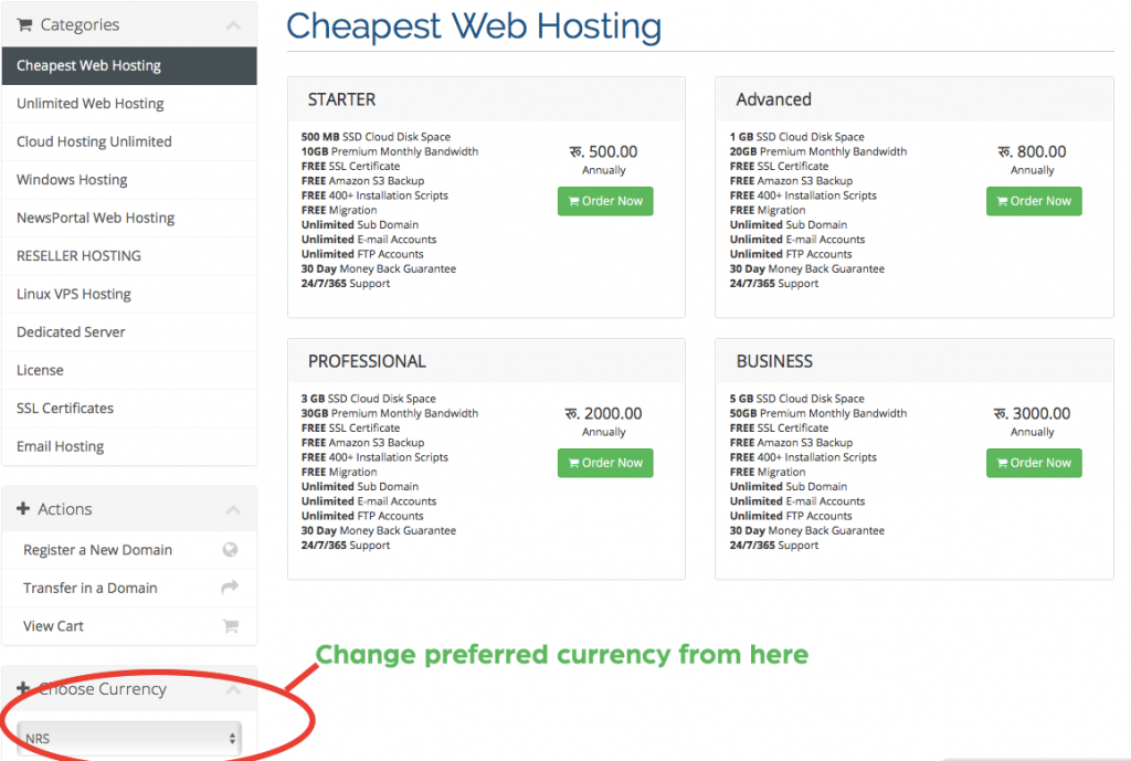 Cheapest Web Hosting in Nepal, Change Nepali Currency