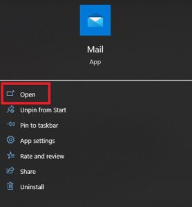 Interface of mail app