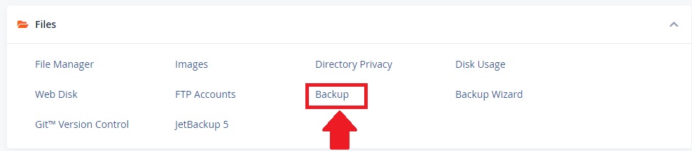 Backup option in cPanel  to Create and Restore backups