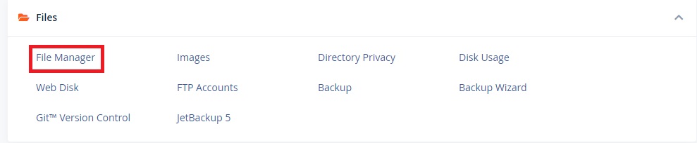 File manager section of cPanel