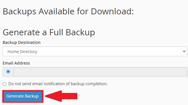 Backups available option for download  to Create and Restore backups.