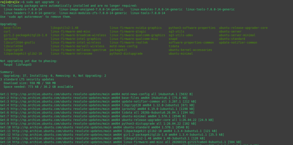 Successfully Install WordPress on Ubuntu 26.04 with Nginx 4 Installing the available updates
