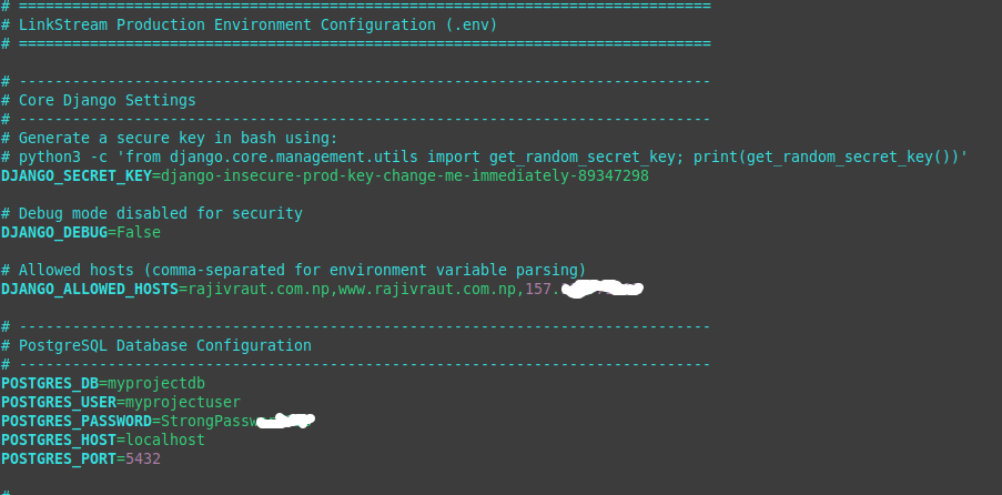 dotenv configuration for django application