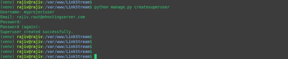 Django createsuperuser command execution