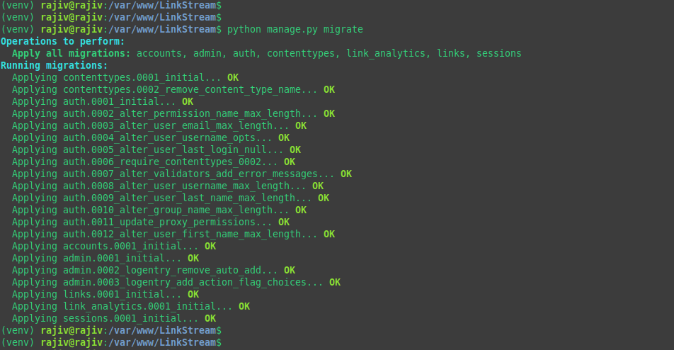 Django migrate command execution