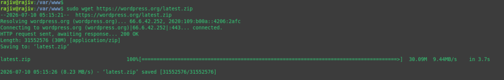 Successfully Install WordPress on Ubuntu 26.04 with Nginx 15 Downloading wordpress through wget