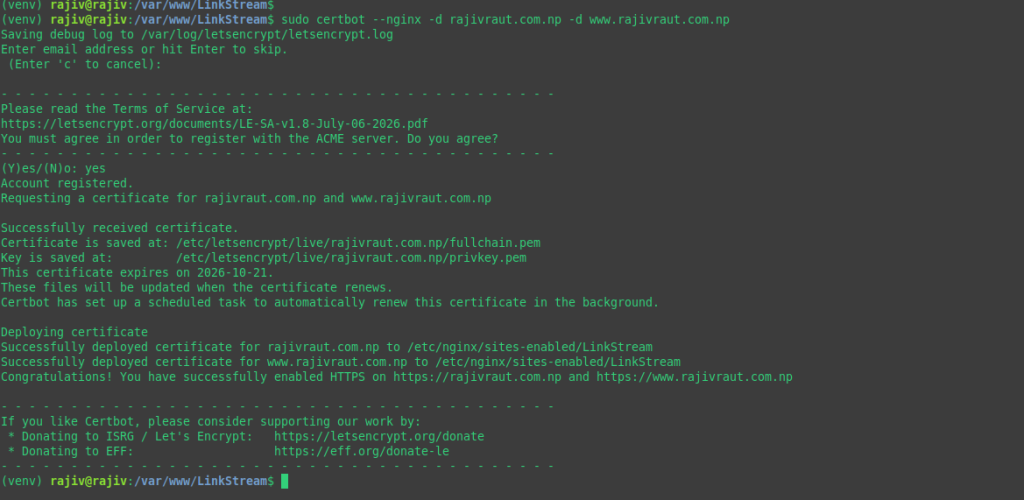 Generating SSL certificates for the domain and subdomains