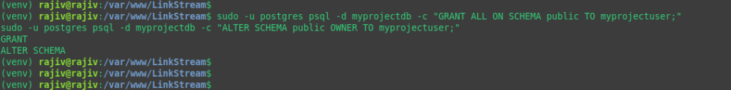 Granting schema privileges to the database user