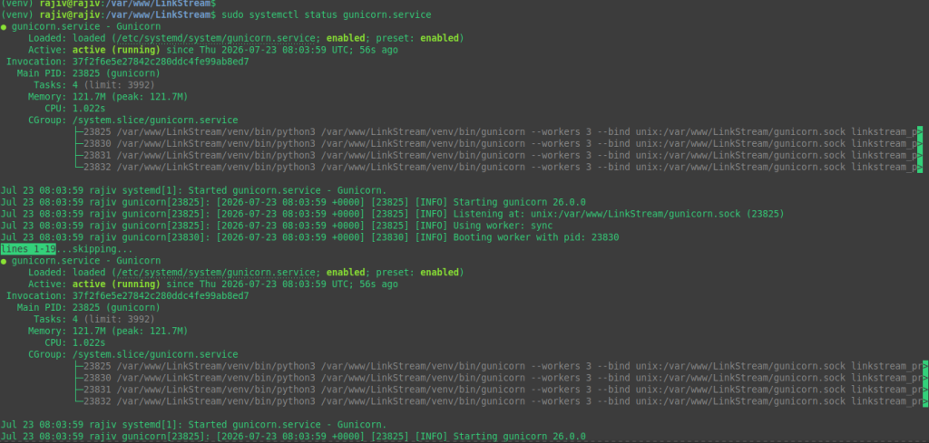 Verifying the Gunicorn.service status