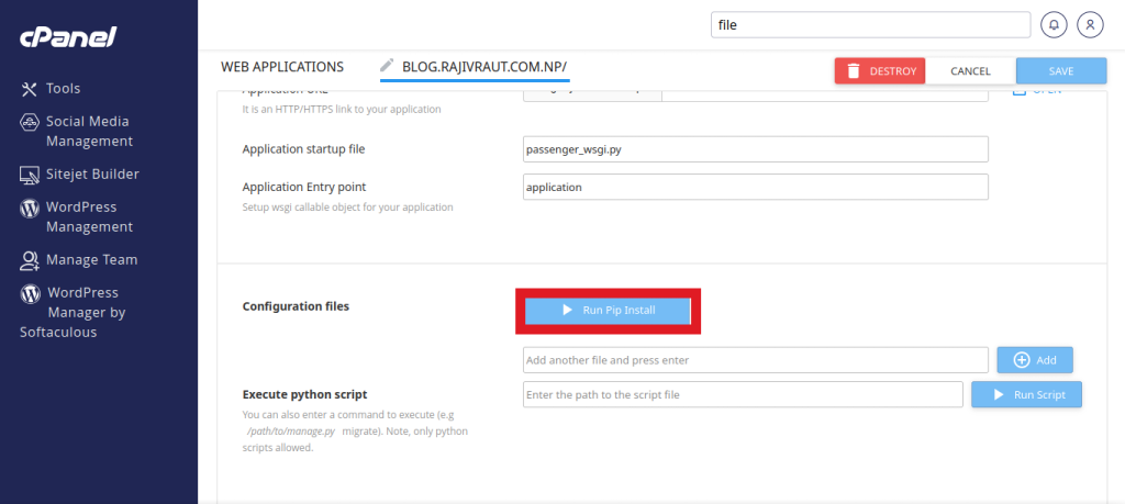 Complete Guide: Seamlessly Deploy a Python Application in cPanel 15 Run pip install button