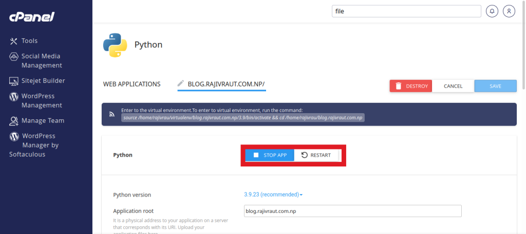 Complete Guide: Seamlessly Deploy a Python Application in cPanel 18 starting, stopping control of python web application