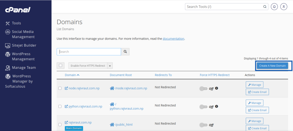 Complete Guide: Effortlessly Deploy a Node.js Application in cPanel 5 Domains interface in cPanel