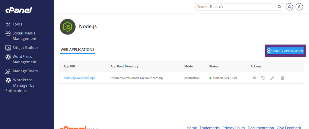 Complete Guide: Effortlessly Deploy a Node.js Application in cPanel 13 Node.js Web application setup interface