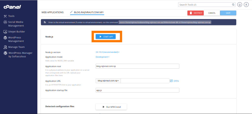 Complete Guide: Effortlessly Deploy a Node.js Application in cPanel 17 Starting the Node.js Web Application