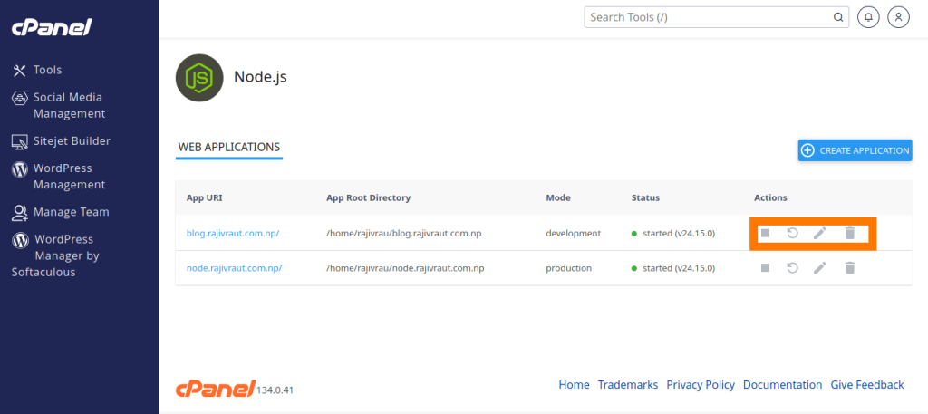 Complete Guide: Effortlessly Deploy a Node.js Application in cPanel 19 Managing the Node.js Web Application