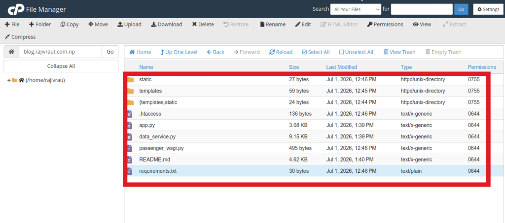 Complete Guide: Seamlessly Deploy a Python Application in cPanel 12 python project file in cPanel's file manager