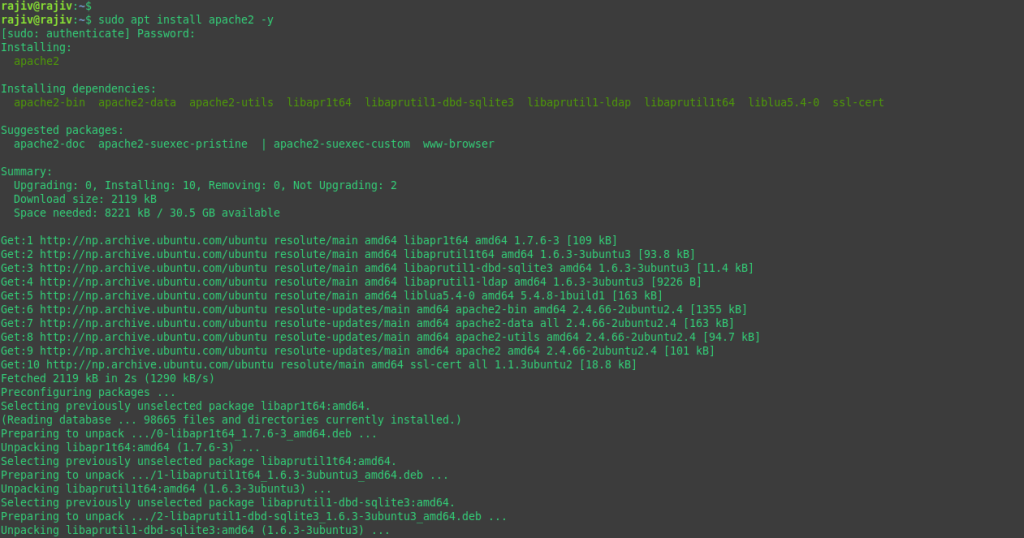 Effortlessly deploy a Production-Ready WordPress on Ubuntu 26.04 using LAMP Stack 6 Installing the apache2 package