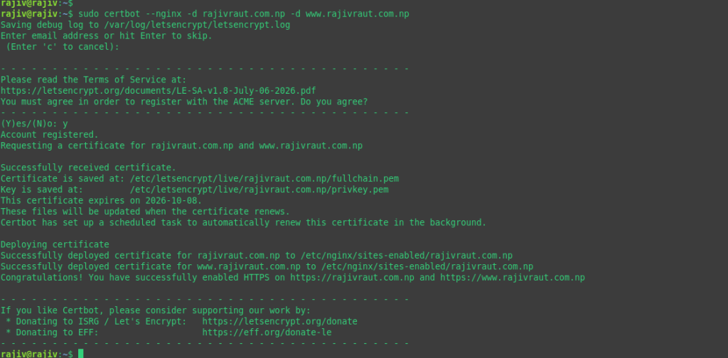 Successfully Install WordPress on Ubuntu 26.04 with Nginx 34 Installing LetsEncrypt's SSL to the domain