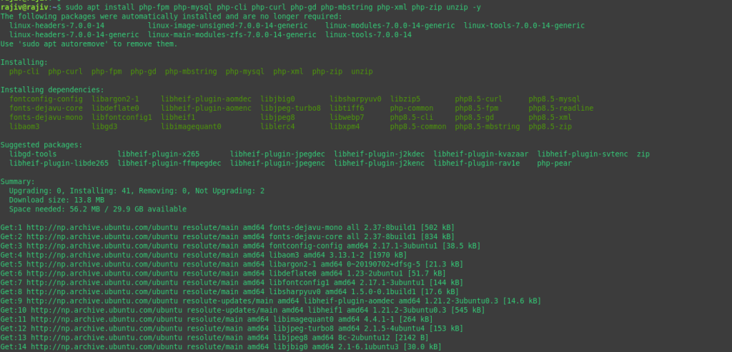 Successfully Install WordPress on Ubuntu 26.04 with Nginx 13 Installing php and its extensions that are required by the wordpress