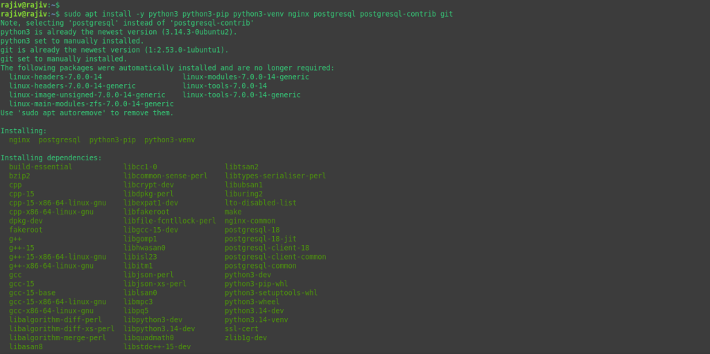 Installing the packages required by the Django