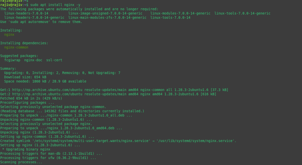 Seamlessly Deploy a MERN Application on Ubuntu with Nginx, PM2, MongoDB, and SSL 17 Installing the nginx package to the system