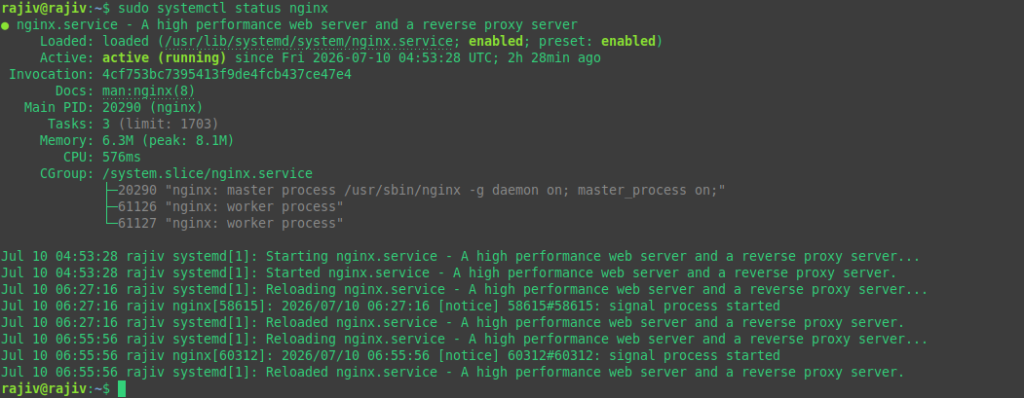 Successfully Install WordPress on Ubuntu 26.04 with Nginx 6 Checking the status of Nginx web server