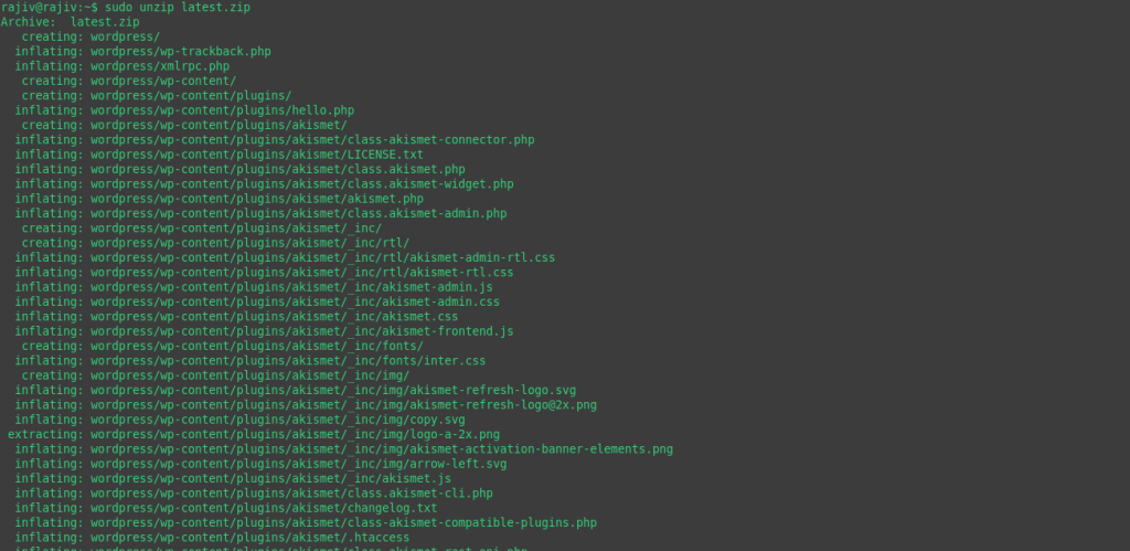 Successfully Install WordPress on Ubuntu 26.04 with Nginx 16 Extracting the wordpress archive