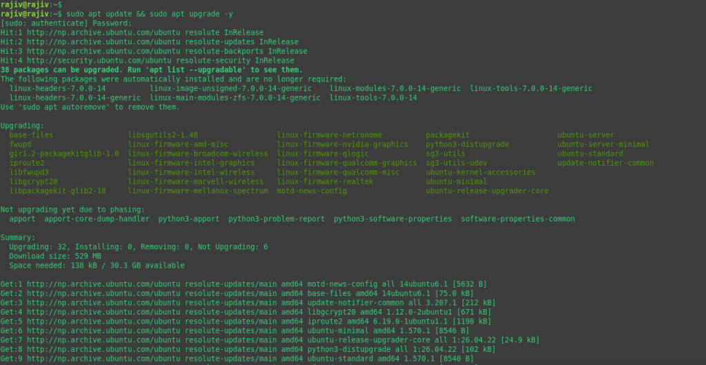 Updating the local repo list and upgrading the updates