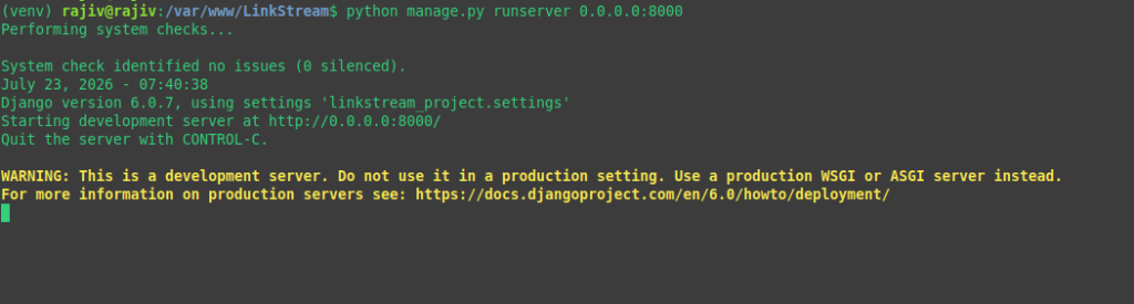 verifying whether the django server is working or not