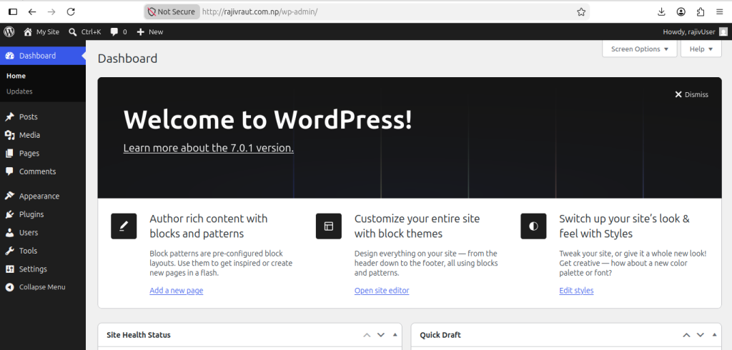 Successfully Install WordPress on Ubuntu 26.04 with Nginx 32 wordpress admin panel