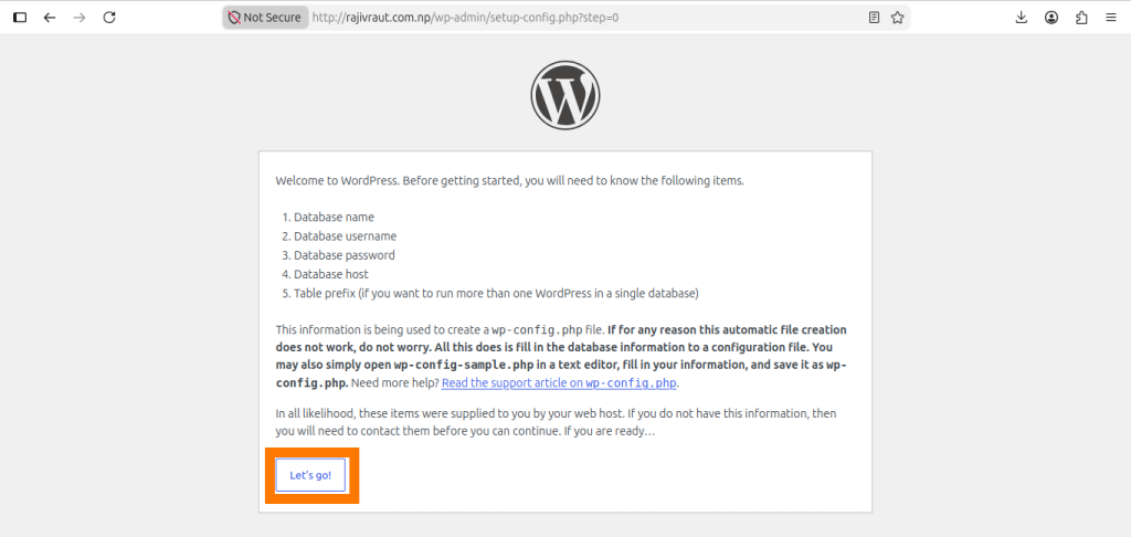 Successfully Install WordPress on Ubuntu 26.04 with Nginx 28 wp-installation-1